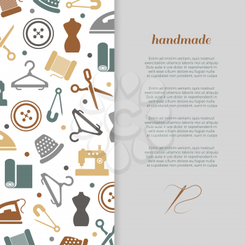 Handmade, handcraft, sewing banner poster design with icons. Vector illustration
