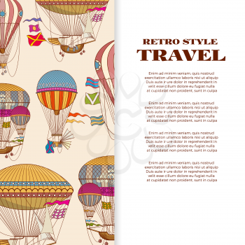 Travel banner with vintage bright hot air balloons. Vector illustration