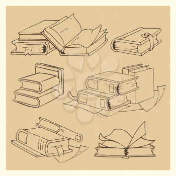 Hand drawn books sketch grunge icons set. Education and read. Vector illustration