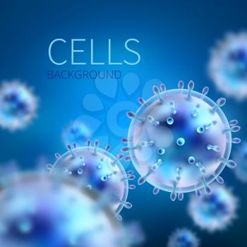 Abstract vector background with cells and viruses. Biology medical science concept. Virus cell scientific, medical molecule technology biotechnology illustration