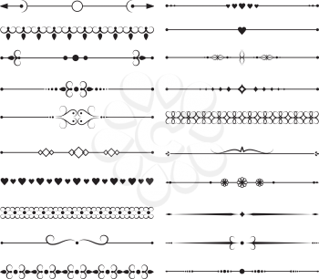 Vintage lines borders with ornate elements. Ornamental dividers vector set. Illustration of border and divider filigree decoration