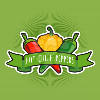 Vector emblem with chile and sweet peppers. Color ripe pepper emblem illustration