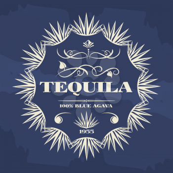 Vintage tequila banner or poster design with agava plants. Vector illustration