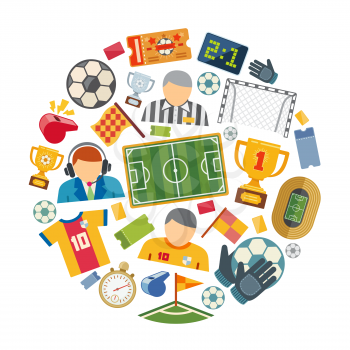 Soccer or european football vector flat icons set. Football or soccer ball for sport game illustration