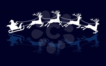 Silhouettes of Santa and deers. Winter holiday xmas, vector illustration