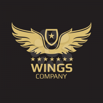 Wings logo design - golden wings on black - vector company logotype. Vector illustration
