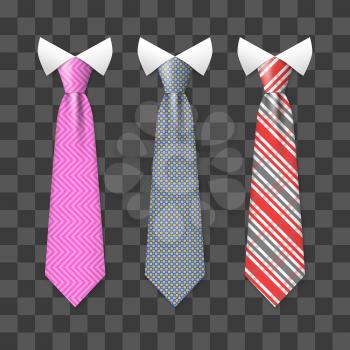 Colorful realistic neck ties set isolated on transparent background. Collection of neck tie fashion for business. Vector illustration