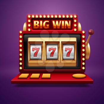 Jackpot slot casino machine. Vector one arm bandit. Slot machine for casino, lucky seven in gambling game illustration