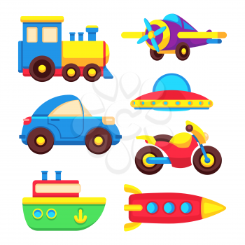 Colorful baby toy transport set isolated on white background. Vector illustration