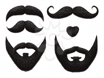 Male beards and mustache isolated on white background - barbershop templates. Vector illustration
