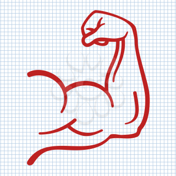 Strong power, muscle arms icon on notebook page. Vector illustration