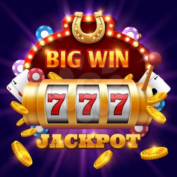 Big win 777 lottery vector casino concept with slot machine. Win jackpot in game slot machine illustration