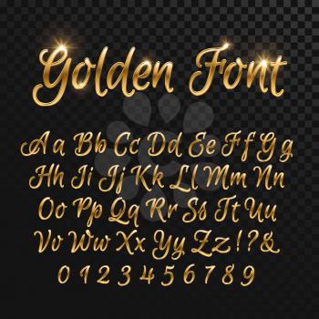 Calligraphic golden letters. Vintage elegant gold font. Luxury vector script. Golden alphabet calligraphic, calligraphy abc gold script illustration