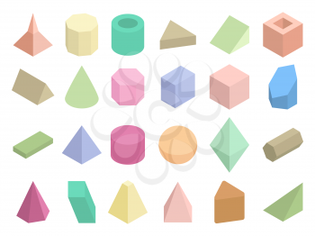 Isometric 3d geometric color shapes vector set. Isometric figure pyramid and triangle illustration