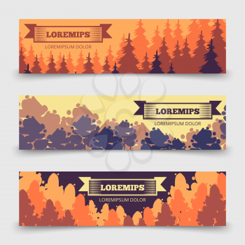 Abstract forest horizontal banners template - banners with trees design. Set of cards nature wood illustration