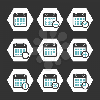 Calendar vector icons with event, progress and other symbols. Collection of calendar icons illustration