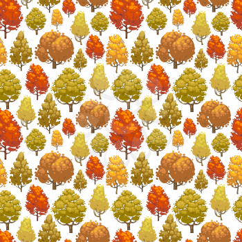 Colorful autumn forest seamless pattern design. Background with trees. Vector illustration