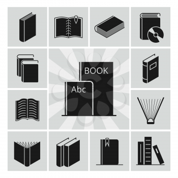Black books silhouettes icons collection. Learning symbol book. Vector illustration
