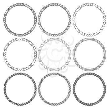 Round rope frames collection on white background. Collection of decorative rounds element. Vector illustration