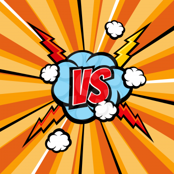 Versus battle comic vector background with halftone book texture and lightning. Confrontation vs, cartoon duel and opposition illustration