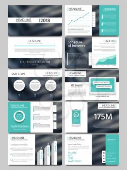Keynote style business presentation vector template. Multipurpose corporate brochure or booklet with infographic charts. Layout leaflet for business presentation illustration