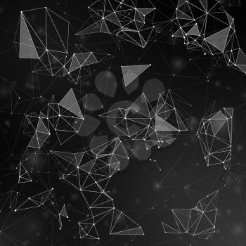 Fractal polygonal shapes connecting by lines with dots vector background. Fractal pattern network abstract, background polygon structure illustration