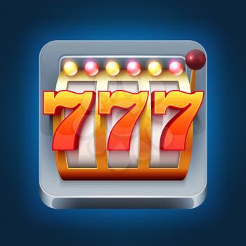 Casino vector smartphone game icon with 777 win slot machine. Gambling game slot machine for web casino illustration