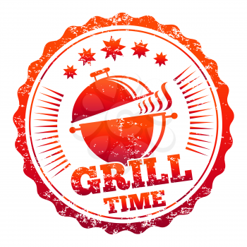 Grill time vector label design isolated on white background