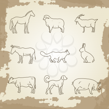 Popular farm animals thin line icons. Chicken thin outline animal. Vector illustration