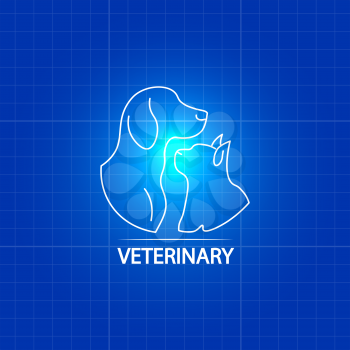 White veterinary logo design with cat and dog. Vector illustration
