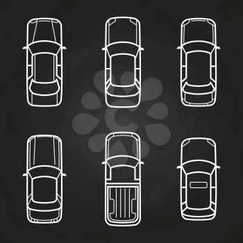 White cars template set - cars top view icons. Vector illustration