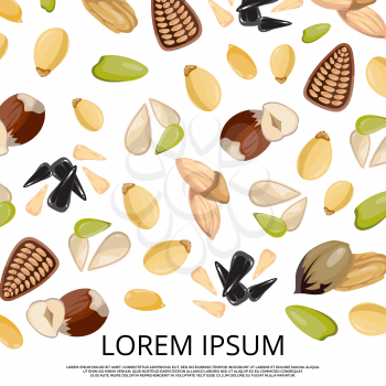 Falling nuts and seeds on white background design. Vector illustration