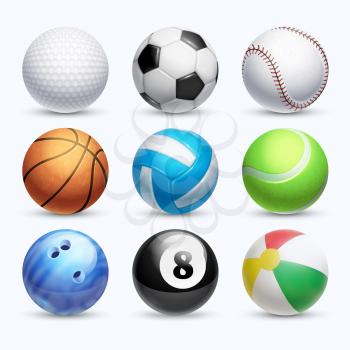 Realistic sports balls vector set. Color ball and basketball for game illustration