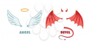 Nobody angel and devil suit. Innocent and mischief vector symbols. Angel and demon, devil satan illustration