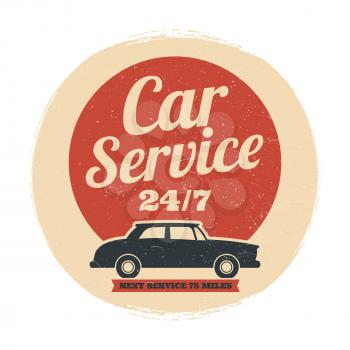 Grunge auto service emblem design isolated on white background. Vector illustration