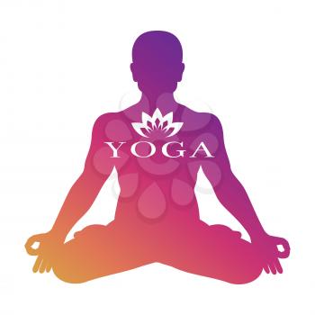 Yoga logo vector design. Bright meditation male silhouette isolated on white background. Illustration of meditation and relaxation