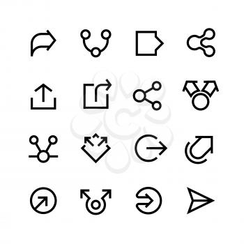 Share line icons. Sharing and publishing link social media vector outline symbols. Illustration of share and publish linear button, web interface