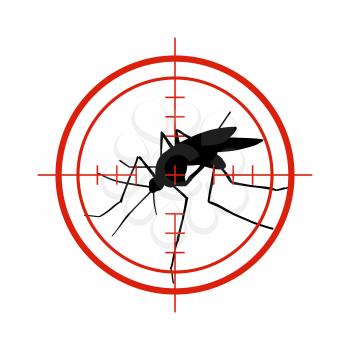 Mosquito in red target. Anti mosquitoes, dengue epidemic insect control vector symbol isolated. Control mosquito insect, warning and target focus illustration