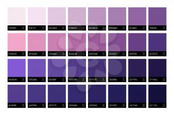 Trendy ultra violet swatches. New season fashion lavender colors vector set. Swatch violet color, purple palette collection, fashion lavender tone illustration