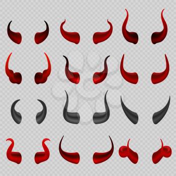 Devil horns collection. Satan hell vector symbols. Demon and devil, satan horns illustration