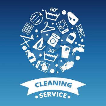 Laundry, cleaing service icons round concept banner and poster. Vector illustration