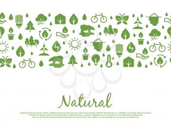 Eco icons banner background. Natural, save nature elements pattern. Vector illustration