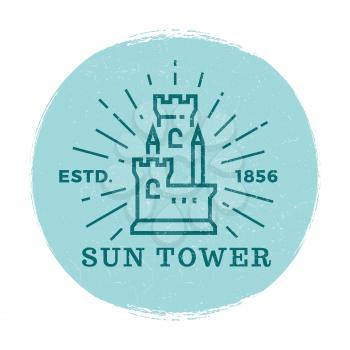 Medieval tower grunge label vector illustration of isolated on white background