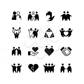 Friends, buddies, man hug line icons. Friendship, harmony and friendly group outline symbols isolated. Vector people male friends together monochrome black illustration