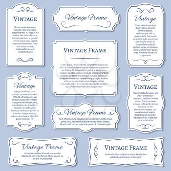 Vintage frame labels with calligraphic text dividers vector set. Banner or poster border classic for invitation or menu illustration