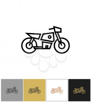 Motorcycle icon, electric bike sign or motorbike symbol on white and black backgrounds. Vector illustration