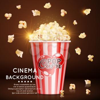 Cinema banner background with vector realistic popcorn and shine effect illustration