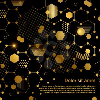 Golden honeycomb abstract geometric background pattern template. Vector illustration