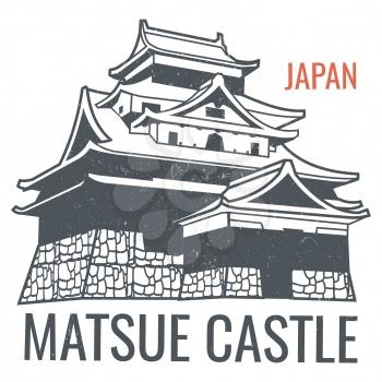 Vector travel poster with japanese sight castle silhouette. Illustration of silhouette castle japanese building