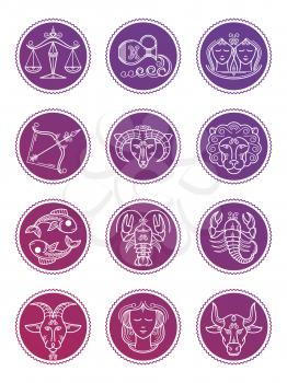 Colorful Zodiac vector astrology line icons isolated on white background illustration